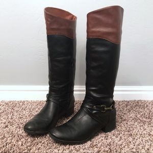 Lulu’s Riding Boots, Black Brown, Buckle